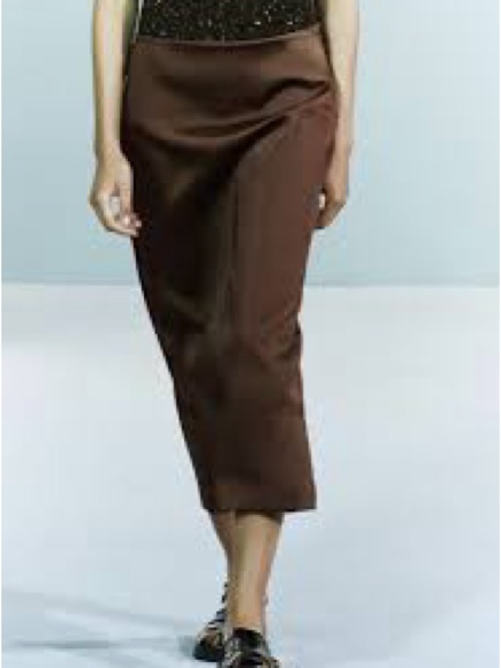 Classic Brown Midi Skirt - Women's Satin Pencil Skirt